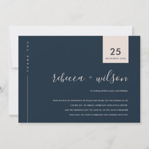 MINIMAL SCANDI  NAVY PINK BLUSH TYPOGRAPHY WEDDING THANK YOU CARD