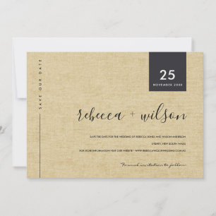 MINIMAL SCANDI RUSTIC OCHER LINEN KRAFT TYPOGRAPHY SAVE THE DATE