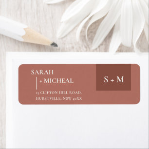 MINIMAL SCANDI TERRACOTTA RUST MONOGRAM ADDRESS RETURN ADDRESS LABEL
