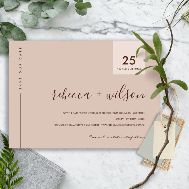 MINIMAL SCANDI TERRACOTTA RUST PEACH TYPOGRAPHY SAVE THE DATE (Creator Uploaded)