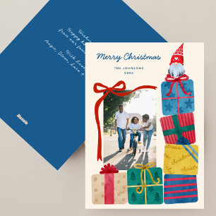 Minimal Scandinavian Colourful Gifts&Gnome Photo Holiday Card
