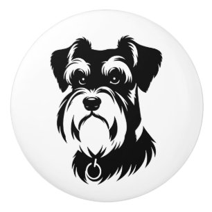 Minimal Schnauzer Dog Silhouette Icon Ceramic Knob
