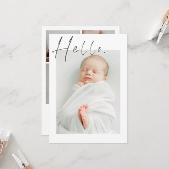 Minimal Script Baby Annoucement Card (Front/Back In Situ)