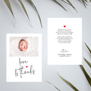 Minimal Script Baby Shower Photo Thank You Card