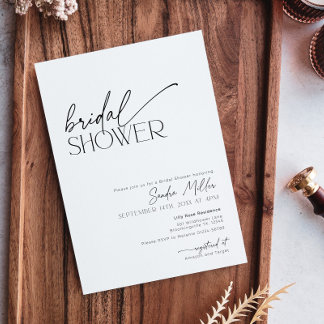 Minimal Script Black and White Bridal Shower Invitation