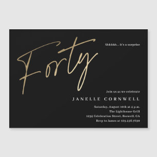 Minimal Script Black Gold 0th Birthday  Magnetic Invitation