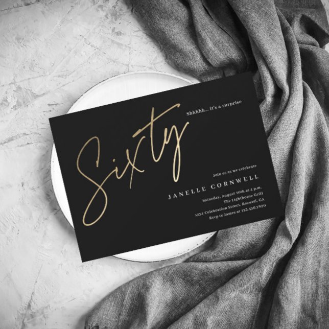 Minimal Script Black Gold 60th Birthday Magnetic Invitation (Creator Uploaded)
