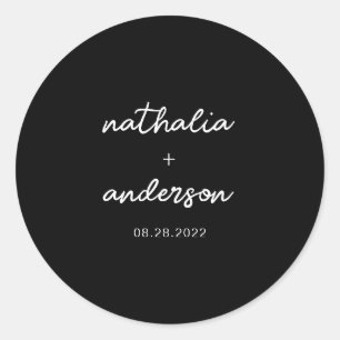 Minimal Script Black Wedding Classic Round Sticker
