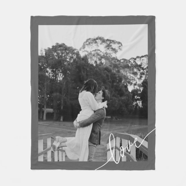 Minimal Script Black & White Couple Photo  Fleece Blanket (Front)