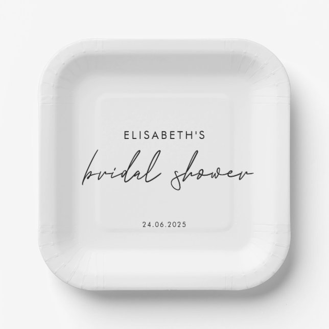 Minimal Script Bridal Shower Invite Paper Plate (Front)