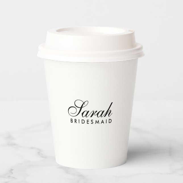 Minimal Script Bridesmaid Coffee Paper Cups (Front)