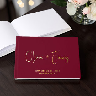 Minimal Script Burgundy Wedding Guest Book