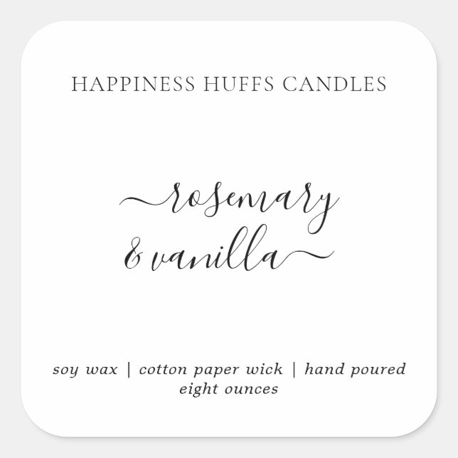 Minimal Script Candle Label Square Sticker (Front)