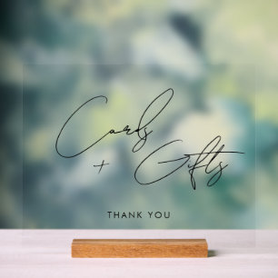 Minimal Script Cards + Gifts Wedding Black Acrylic Sign