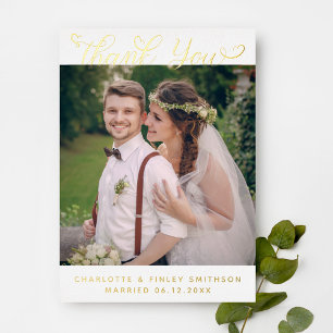 Minimal Script Chic Personalised Wedding Thank You Foil Holiday Card