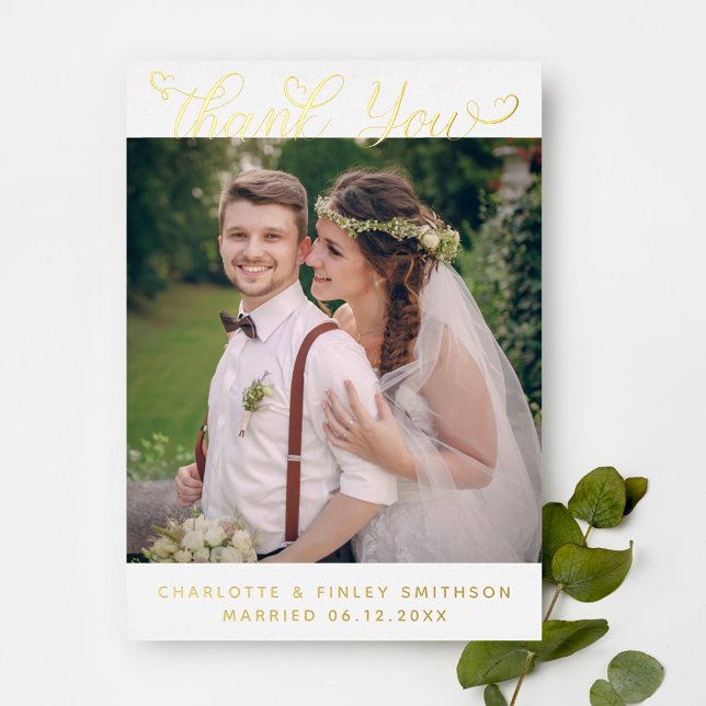 Minimal Script Chic Personalised Wedding Thank You Foil Holiday Card (Creator Uploaded)