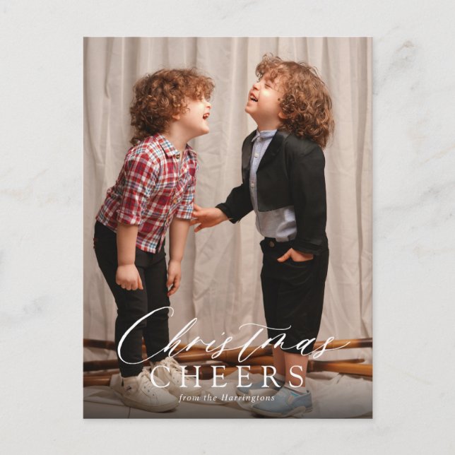 Minimal Script Christmas Cheers Holiday Postcard (Front)