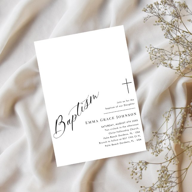 Minimal Script Clean Black and White Baptism Invitation (Creator Uploaded)