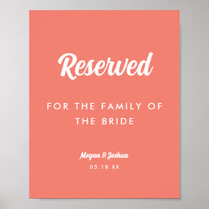 Minimal Script Coral Pink Wedding Reserved Sign