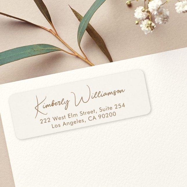 Minimal Script Cream Gold Return Address Return Address Label (Creator Uploaded)