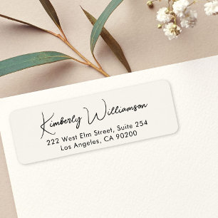 Minimal Script Cream Return Address Label