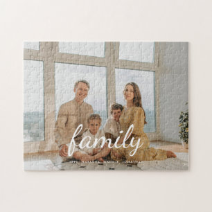 Minimal Script Custom Family Photo & Names Jigsaw Puzzle