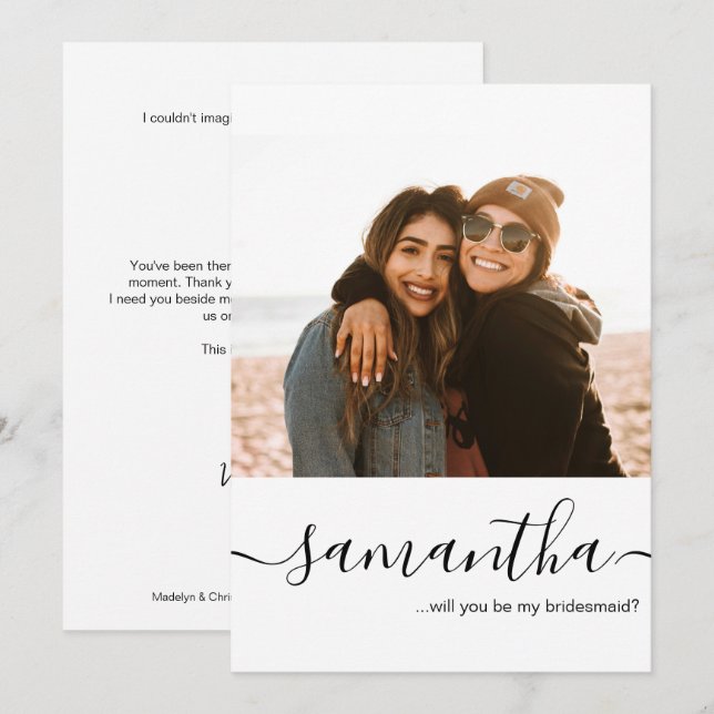 Minimal Script Custom photo Bridesmaid Proposal  Invitation (Front/Back)