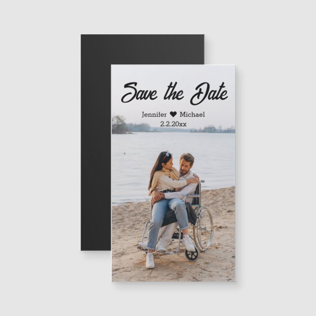 Minimal Script Custom Photo Save the Date Magnet (Front/Back)