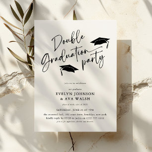 Minimal Script Double Graduation Party  Invitation