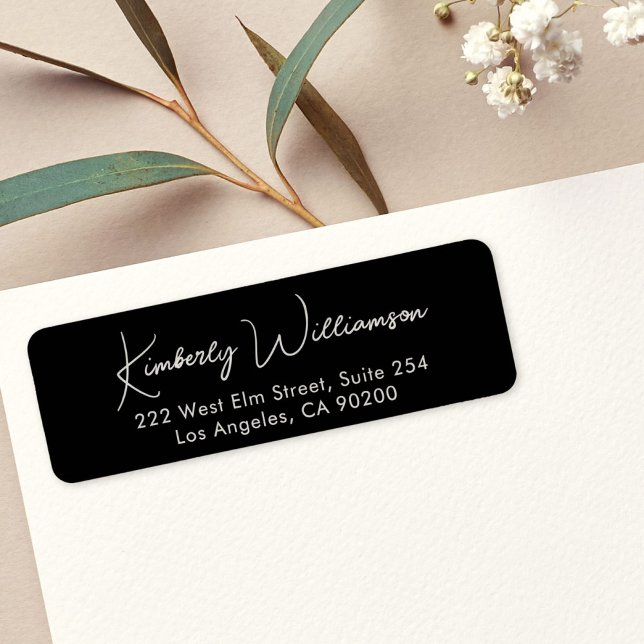 Minimal Script Dusty Black Return Address Label (Creator Uploaded)