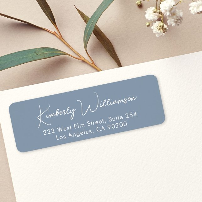 Minimal Script Dusty Blue Return Address Label (Creator Uploaded)