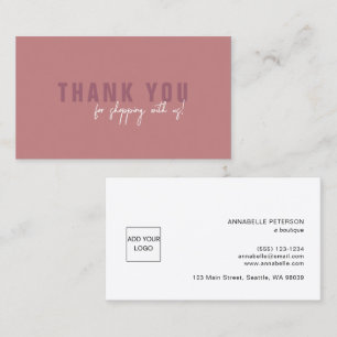 Minimal Script Dusty Rose Thank You Logo Business Card