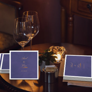 Minimal Script Emerald Purple and Gold Wedding Napkin