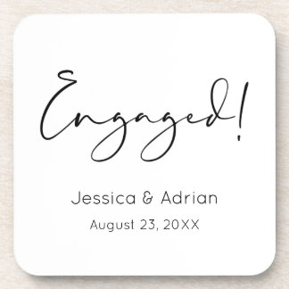 Minimal Script Engaged Engagement Party Coaster