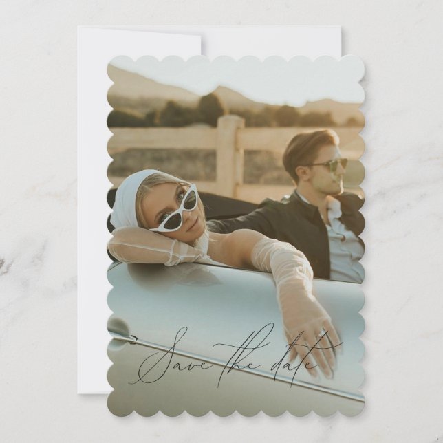  Minimal Script Full Photo Save The Date Invitation (Front)