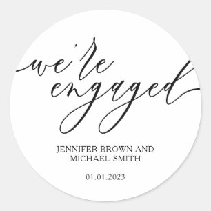 Minimal Script Girly We are engaged Classic Round Sticker