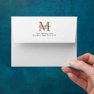 Minimal Script Gold Monogram Address White Envelope