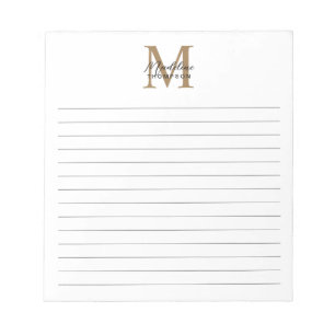 Minimal Script Gold Monogram White Lined Notepad