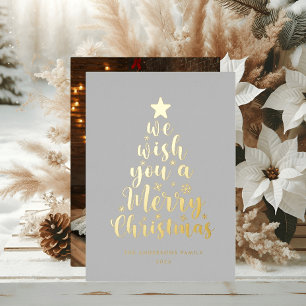 Minimal Script Grey Real Foil Merry Christmas  Foil Holiday Card
