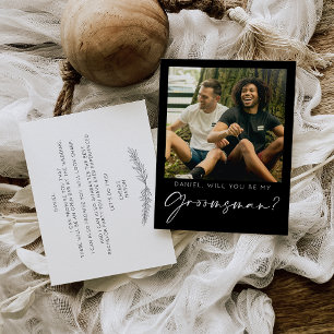 Minimal Script Groomsman Proposal Card with Photo