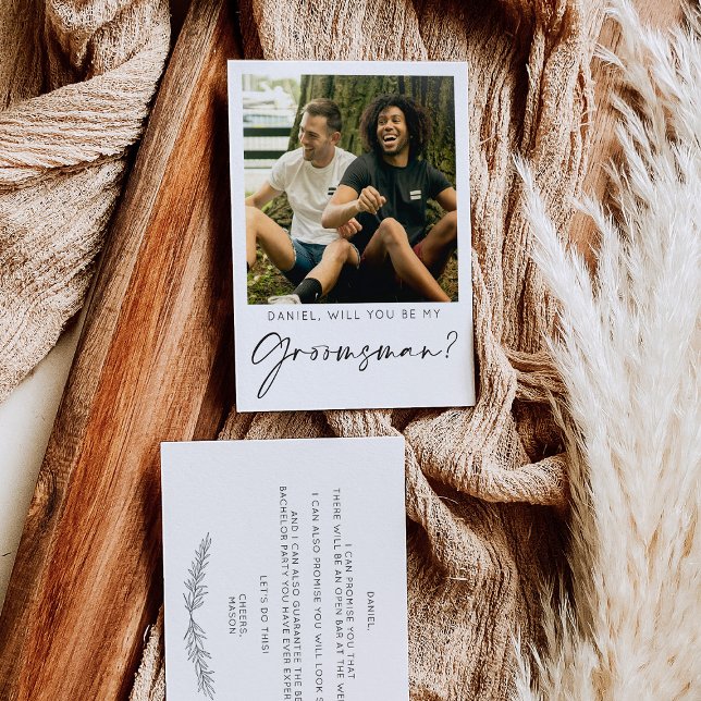 Minimal Script Groomsman Proposal Card with Photo (Creator Uploaded)