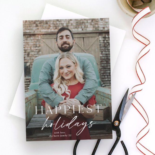 Minimal Script Happiest Holidays Photo  Card (Creator Uploaded)