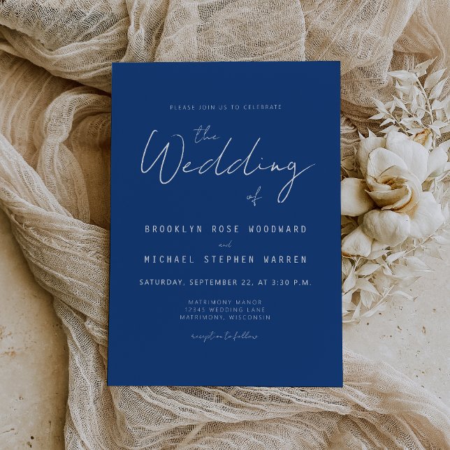 Minimal Script Indigo Blue Wedding Invitation (Creator Uploaded)