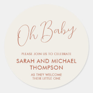 Minimal Script ivory Oh Baby Classic Round Sticker