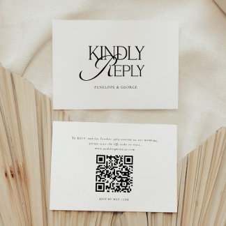 Minimal Script "Kindly Reply" Wedding QR Code RSVP Card