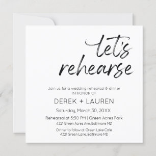 Minimal Script Let's Rehearse Wedding Rehearsal In Invitation