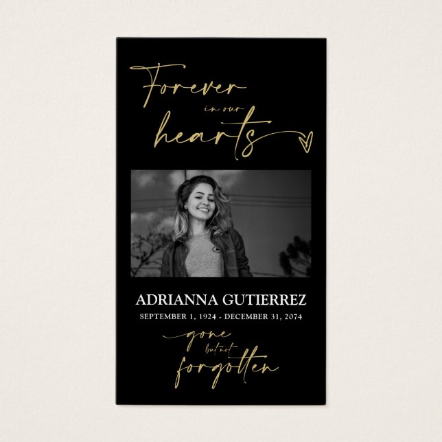 Minimal Script Memorial Photo Sympathy Prayer Card (Front)