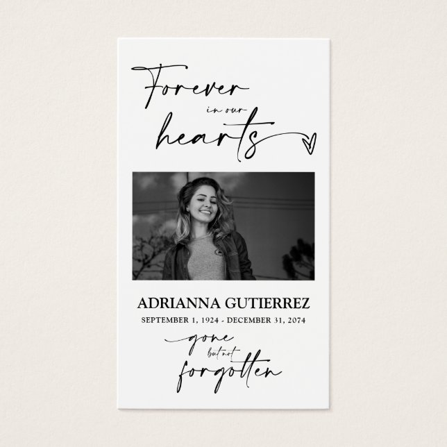 Minimal Script Memorial Photo Sympathy Prayer Card (Front)