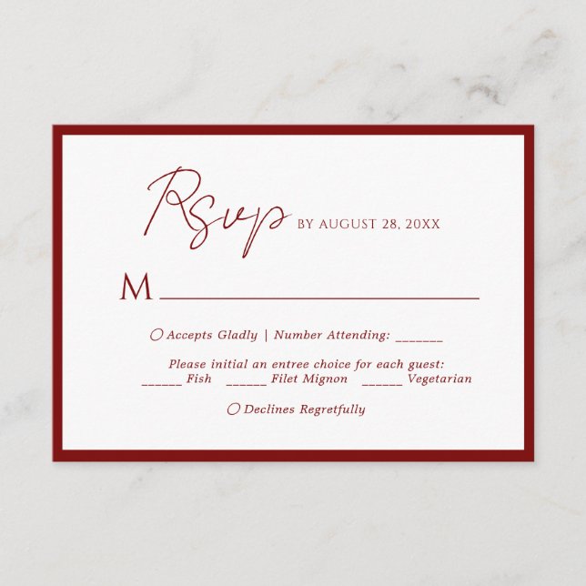Minimal Script Menu Choice Red Border Wedding Rsvp (Front)