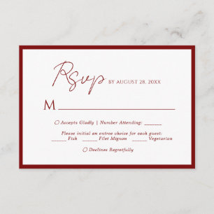 Minimal Script Menu Choice Red Border Wedding Rsvp